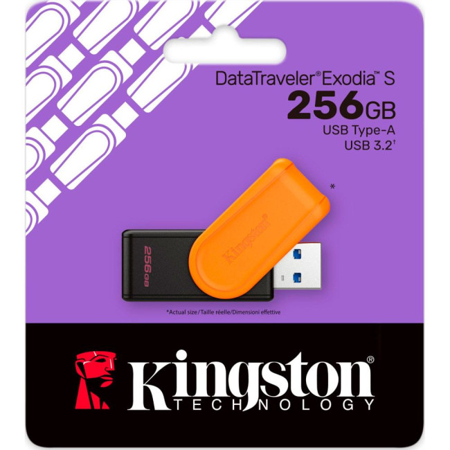 Флеш пам'ять256GB USB 3.2 Gen 1 DataTraveler Exodia S (Black + Orange) KINGSTON DTXS/256GB
