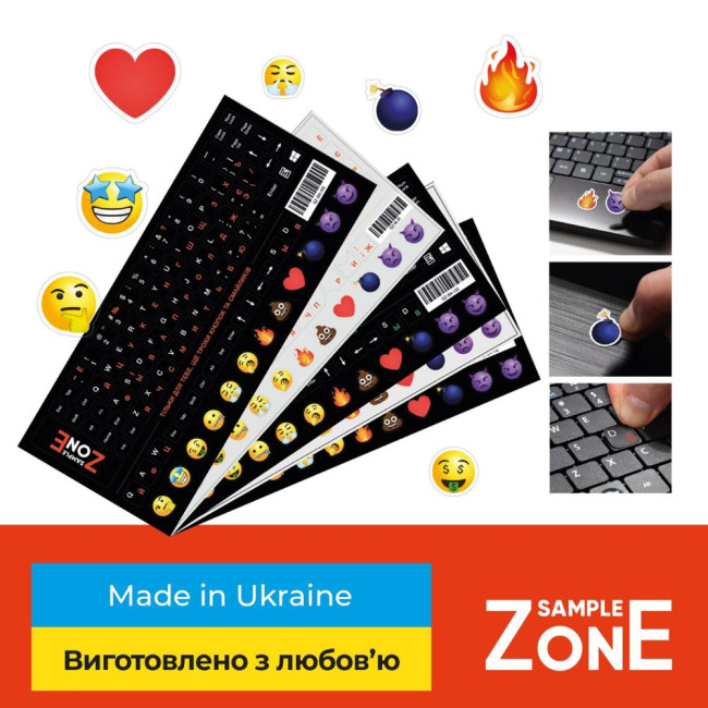 Наклейка на клавіатуру SampleZone SZ-BK-GS (непрозора УКР / РОС / АНГЛ Green/White) СЕКТОР SZ-BK-GS