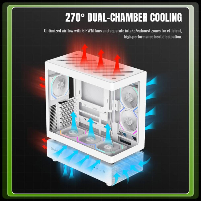 Корпус комп'ютерний Midi Tower без блока живлення  ATX,M-ATX,ITX. (Support BTF),Tempered Glass,Mesh, GAMEMAX N80 WH