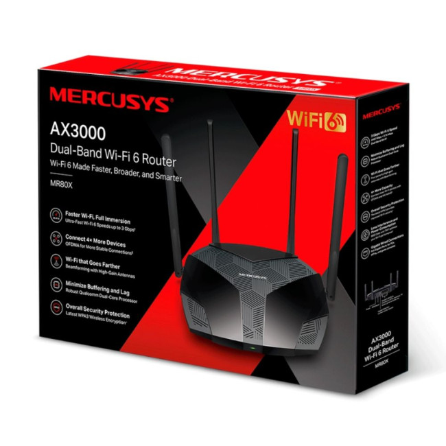 Бездротовий двосмуговий гігабітний маршрутизатор Mercusys AX3000 MERCUSYS MR80X