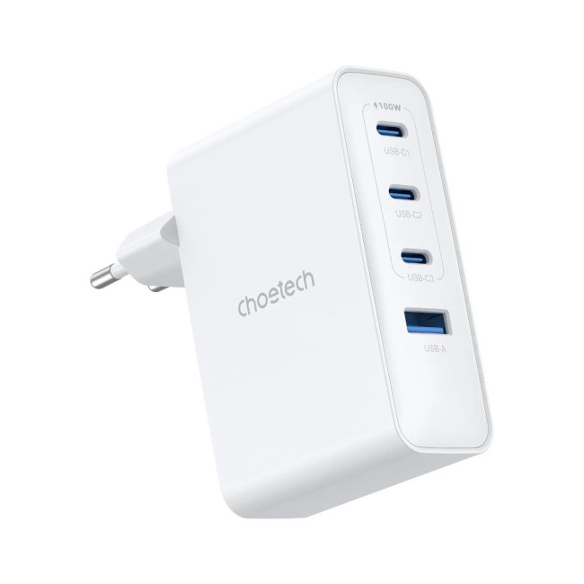 Мережевий зарядний пристрій Choetech GaN PD100W, 4 порти, 3*USB-C+A CHOETECH GaN PD100W 4Ports (PD9002)