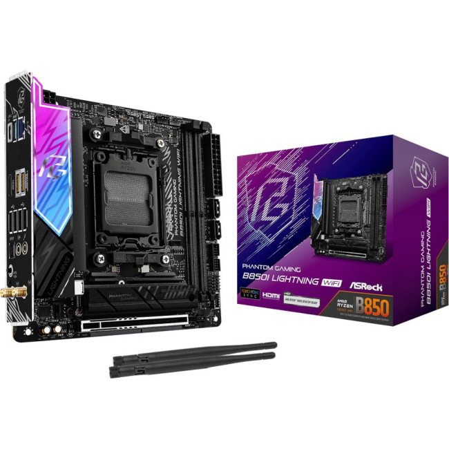Mатеринська плата sAM5 AMD B850 2xDDR5 HDMI/USB-C(DP) 3xM.2 2.5GbE LAN mini-ITX ASROCK B850I LIGHTNING WIFI
