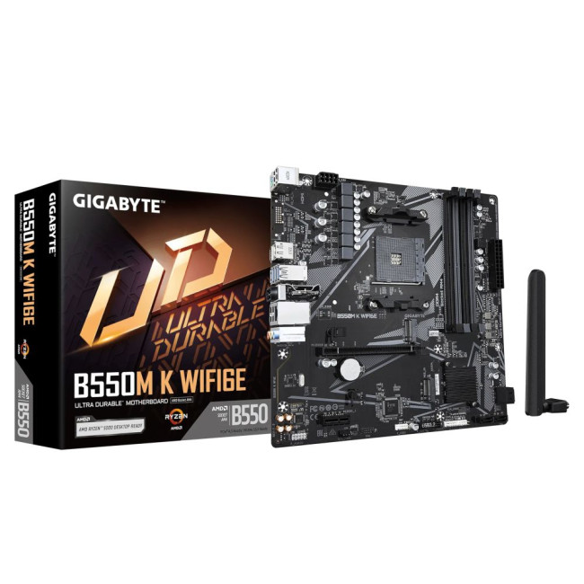 Материнська плата sAM4 AMD B550 HDMI/DP 4xDDR 2xM.2 GbE Lan mATX GIGABYTE B550M K WIFI6E