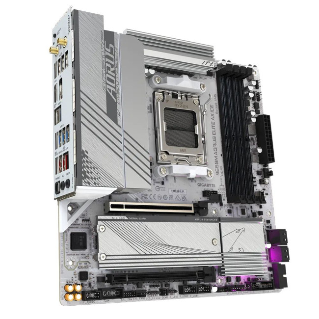 Mатеринська плата sAM5 AMD B650 DP/HDMI 2xM.2  2.5GbE LAN mATX GIGABYTE B650M AORUS ELITE AX ICE