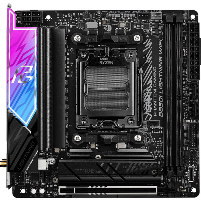 Mатеринська плата sAM5 AMD B850 2xDDR5 HDMI/USB-C(DP) 3xM.2 2.5GbE LAN mini-ITX ASROCK B850I LIGHTNING WIFI