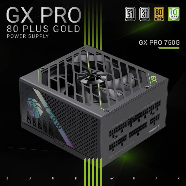 Блок живлення ATX 3.1 & PCIe5.1_ 750W, 80+ Gold, fan 135mm,fully modular ,Japanese 105°C and solid c GAMEMAX GX PRO 750G