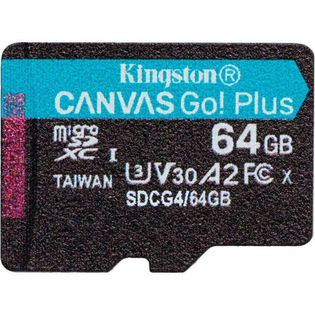 Карта пам'яті 64GB microSDXC Canvas Go Plus Gen4 200MB/s A2 U3 V30 Card + w/o ADP KINGSTON SDCG4/64GBSP
