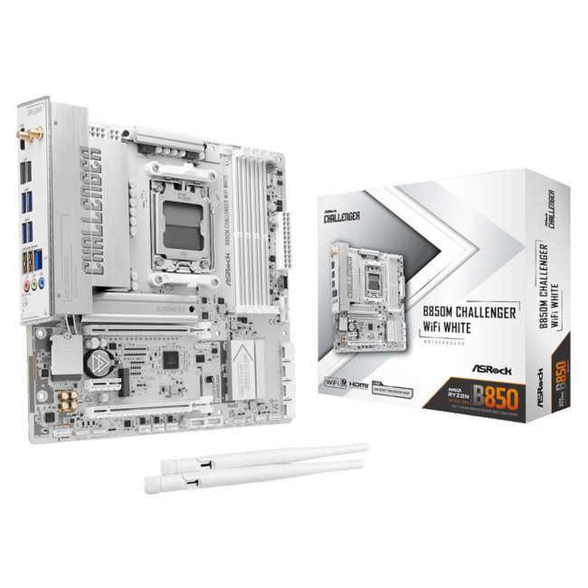 Mатеринська плата sAM5 AMD B850 4xDDR5 HDMI 2xM.2 2.5GbE LAN mATX ASROCK B850M CHALLENGER WIFI WHITE