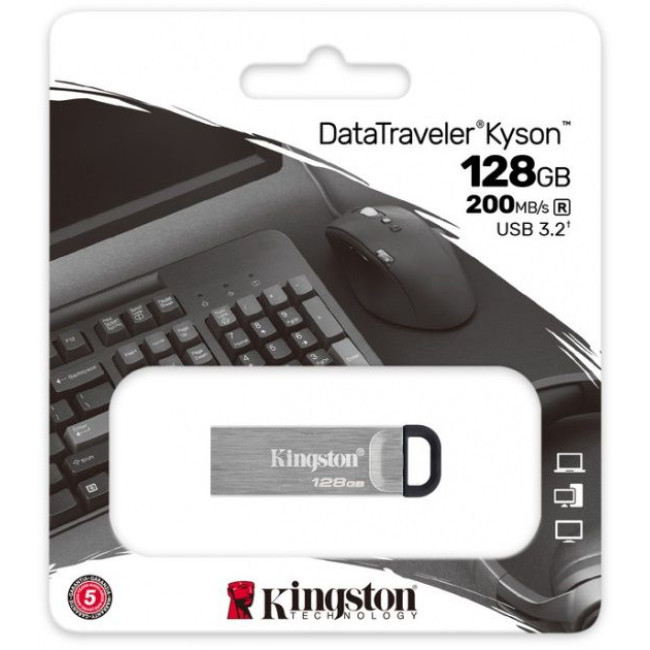 Флеш пам'ять DataTraveler Kyson 128GB USB 3.2 Silver/Black KINGSTON DTKN/128GB