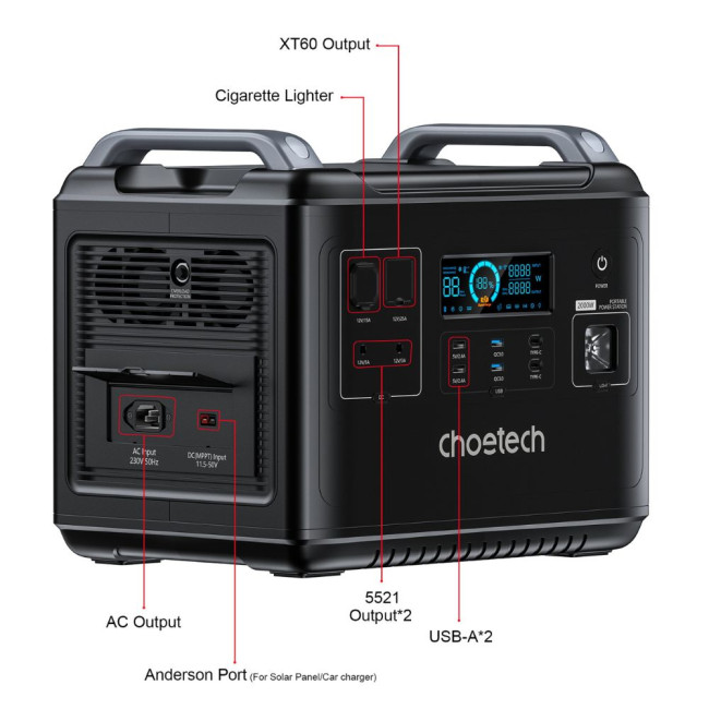 Мобільна зарядна станція Choetech 2000W Bidirecti onal charging power station Choetech 2000W Powerstation