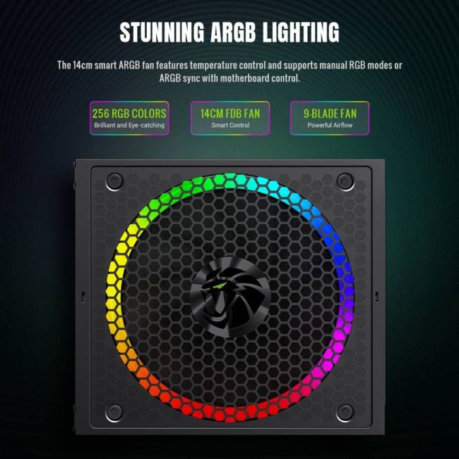 Блок живлення ATX 750W, 80+ Gold,RGB Smart  fan 140mm,fully modular ,Japanese 105°C and solid capaci GAMEMAX RGB 750G