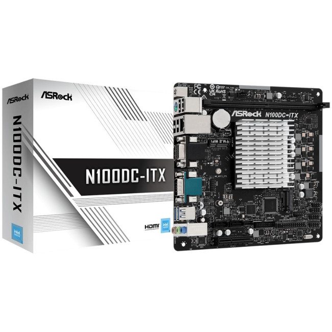 Материнська плата +CPU Intel N100 4core HDMI/VGA 1xDDR4 1xM.2 COM GbE LAN mini-ITX ASROCK N100DC-ITX