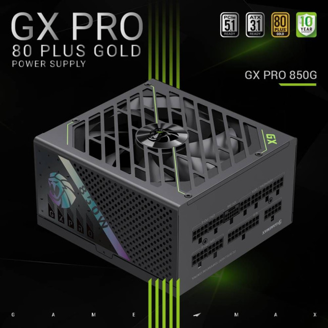 Блок живлення ATX 3.1 & PCIe5.1_ 850W, 80+ Gold, fan 135mm,fully modular ,Japanese 105°C and solid c GAMEMAX GX PRO 850G