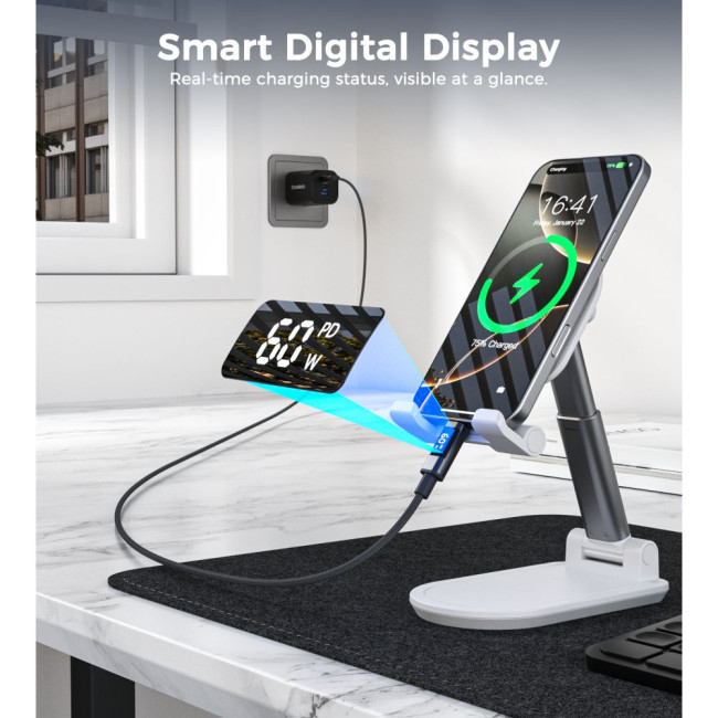 Нейлоновий кабель PD60 Вт USB-C до USB-C для цифрового дисплея 1,2 м – сірий CHOETECH PD60W USB-C to USB-C 1.2m (XCC-1068-GY)
