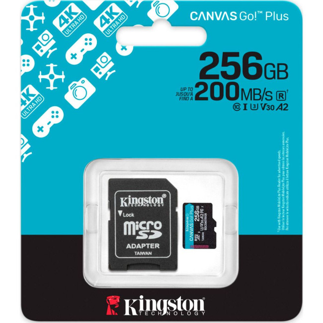 Карта пам'яті 256GB microSDXC Canvas Go Plus Gen4 200MB/s A2 U3 V30 Card + ADP KINGSTON SDCG4/256GB