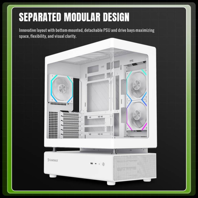 Корпус комп'ютерний Midi Tower без блока живлення  ATX,M-ATX,ITX. (Support BTF),Tempered Glass,Mesh, GAMEMAX N80 WH