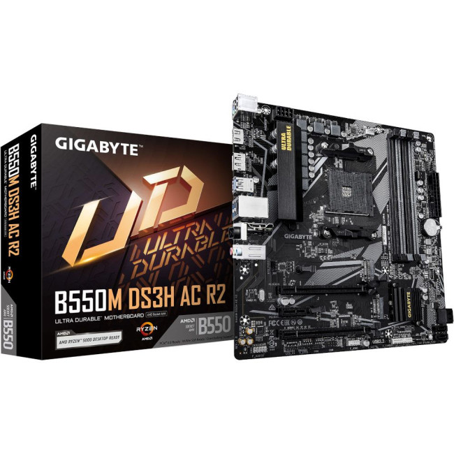 Материнська плата sAM4 AMD B550 HDMI/DP 2xM.2 GbE Lan mATX GIGABYTE B550M DS3H AC R2