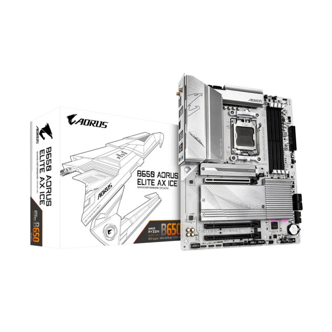 Mатеринська плата sAM5 AMD B650 DP/HDMI 3xM.2  2.5GbE LAN ATX GIGABYTE B650 AORUS ELITE AX ICE