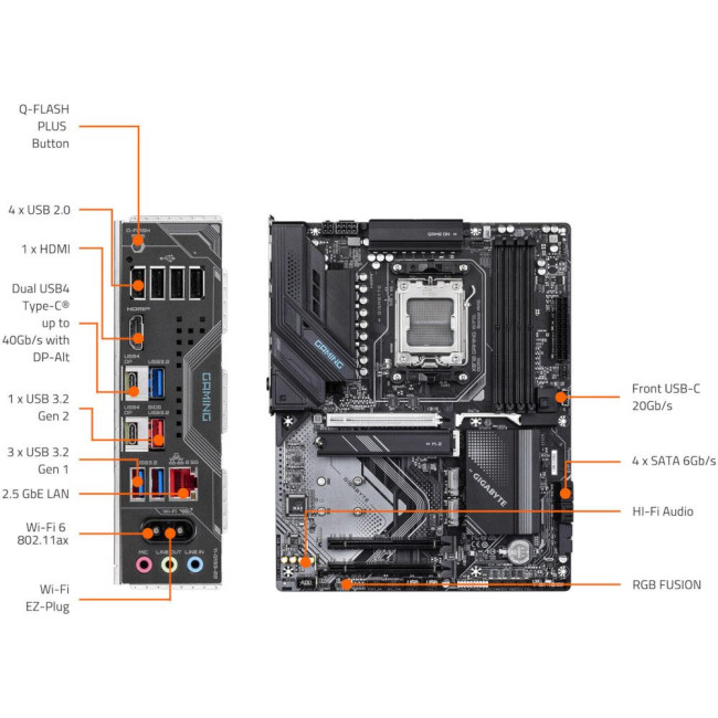 Mатеринська плата sAM5 AMD X870 HDMI 3xM.2  USB4.0 2.5GbE LAN ATX GIGABYTE X870 GAMING WIFI6