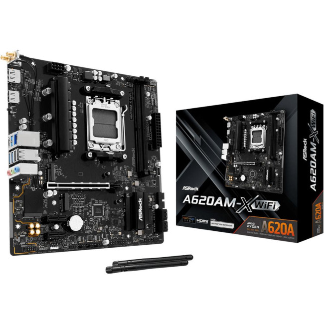 Mатеринська плата sAM5 AMD A620A DP/HDMI 2xM.2 4xDDR5 2.5GbE LAN mATX ASROCK A620AM-X WIFI