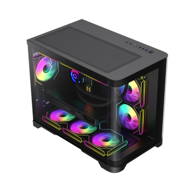 Корпус Mid Tower M-ATX без блока живлення , загартоварне склоM-ATX,ITX, Tempered Glass,USB3.0x1,USB2 GAMEMAX HYPE-M Black