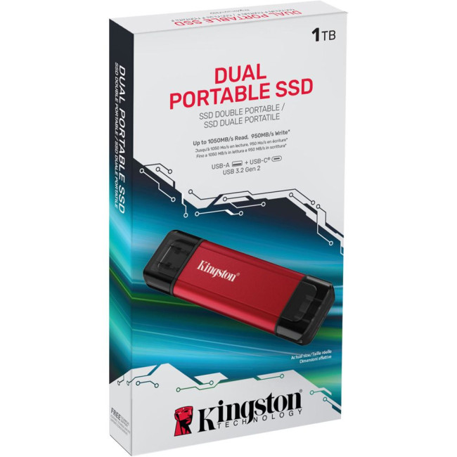 SSD накопичувач зовнішній 1TB Dual USB-A/C Portable SSD, Up to 1050MB/s USB 3.2 Gen 2 KINGSTON SPSD/1TB