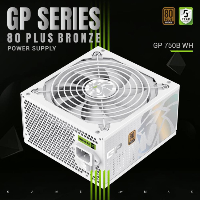 Блок живлення ATX 750W, 80+ Bronze, 140mm Ultra Silent Fan OVP / UVP/ SIP / OCP/ OLP/ OPP/ SCP GAMEMAX GP 750B WH