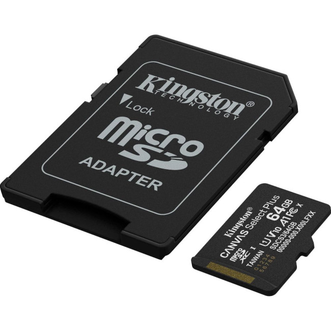 Карта пам'яті 64GB microSDXC Canvas Select Plus Gen3 100MB/s A1 Card + Adapter KINGSTON SDCS3/64GB