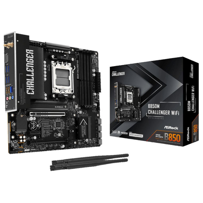 Mатеринська плата sAM5 AMD B850 4xDDR5 HDMI 2xM.2 2.5GbE LAN mATX ASROCK B850M CHALLENGER WIFI