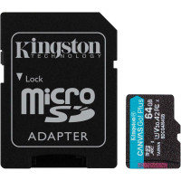 Карта пам'яті 64GB microSDXC Canvas Go Plus Gen4 200MB/s A2 U3 V30 Card + ADP KINGSTON SDCG4/64GB