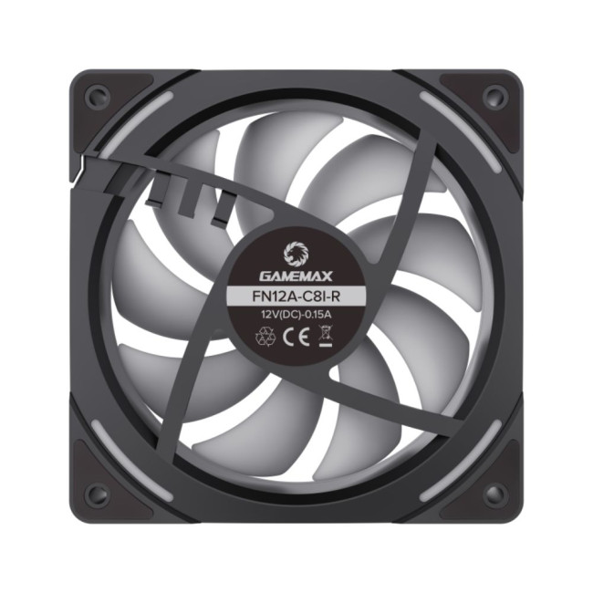 Кулер для корпусу 120 мм, 4pin(M/F)/3pin(M/F), ARGB, PWM, чорна рамка, реверсивний FN12A-C8I-R GAMEMAX FN12A-C8I-R