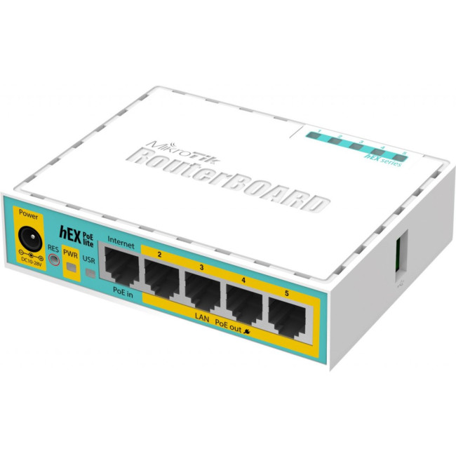 Маршрутизатор hEX PoE lite, 5xEthernet with PoE output for four ports, USB, RouterOS L4 MIKROTIK RB750UPr2