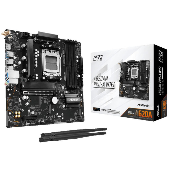Mатеринська плата sAM5 AMD A620A HDMI 3xM.2 4xDDR5 2.5GbE LAN mATX ASROCK A620AM PRO-A WIFI