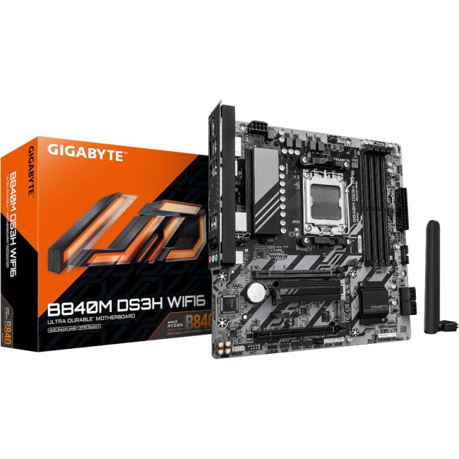 Mатеринська плата sAM5 AMD B840 2хDP/HDMI 4xDDR5 2xM.2 2.5GbE LAN mATX GIGABYTE B840M DS3H WIFI6