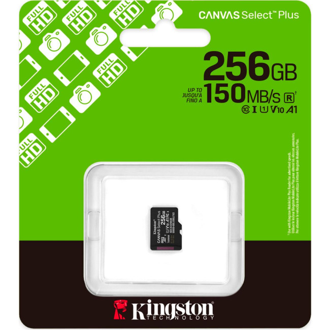 Карта пам'яті 256GB microSDXC Canvas Select Plus Gen3 150R A1 Single Pack w/o ADP KINGSTON SDCS3/256GBSP