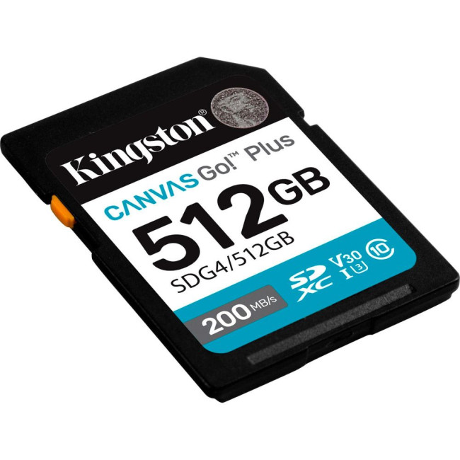 Карта пам'яті 512GB SDXC Canvas Go Plus Gen4 200MB/s C10 UHS-I U3 V30 KINGSTON SDG4/512GB