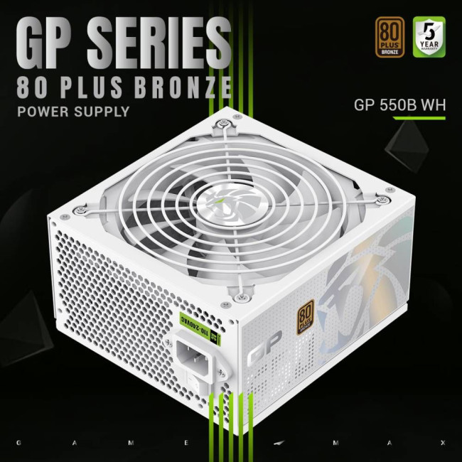 Блок живлення ATX 550W, 80+ Bronze, 140mm Ultra Silent Fan OVP / UVP/ SIP / OCP/ OLP/ OPP/ SCP GAMEMAX GP 550B WH