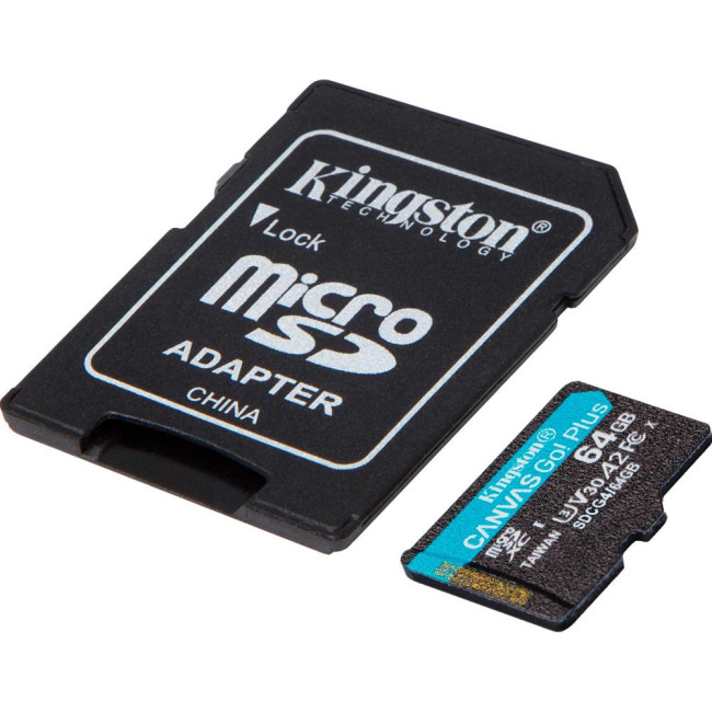 Карта пам'яті 64GB microSDXC Canvas Go Plus Gen4 200MB/s A2 U3 V30 Card + ADP KINGSTON SDCG4/64GB