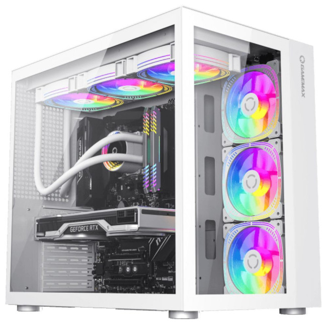 Корпус ATX без блока живлення, загартоване скло, ATX,M-ATX,ITX, VGA Card Length Up to 360 GAMEMAX Infinity White