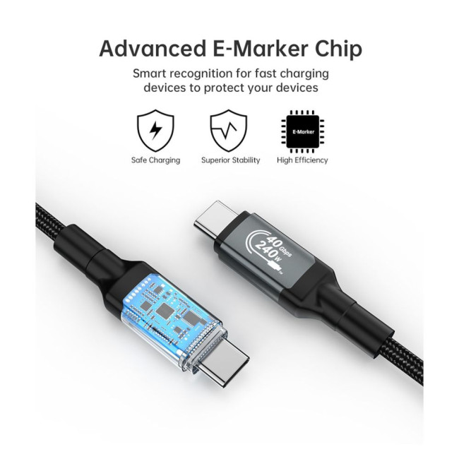 Аудіокабель Choetech USB-C 4 GEN 3 240 Вт 8K 2 м CHOETECH USB-C 4 G3 240W 8K 2m (XCC-1042)