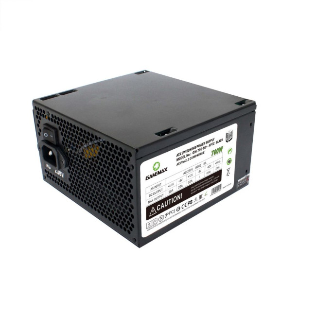Блок живлення ATX 700W APFC,80+з кабелем живлення, вентилятор 120 мм, чорний GAMEMAX GM-700 80+ APFC Black