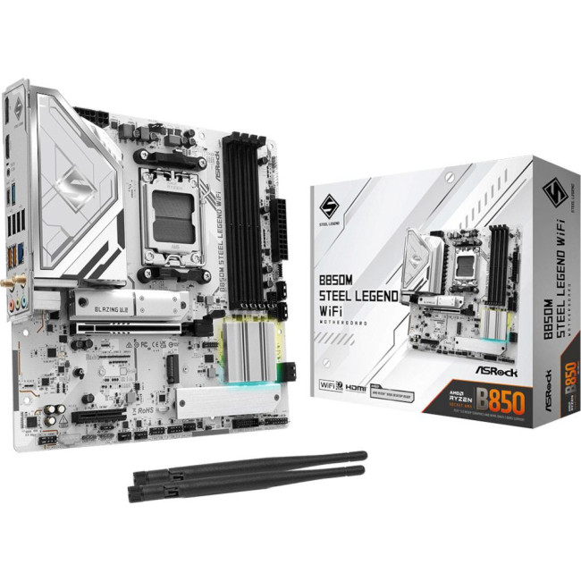 Mатеринська плата sAM5 AMD B850 4xDDR5 HDMI/DP 3xM.2 2.5GbE LAN mATX ASROCK B850M STEEL LEGEND WIFI