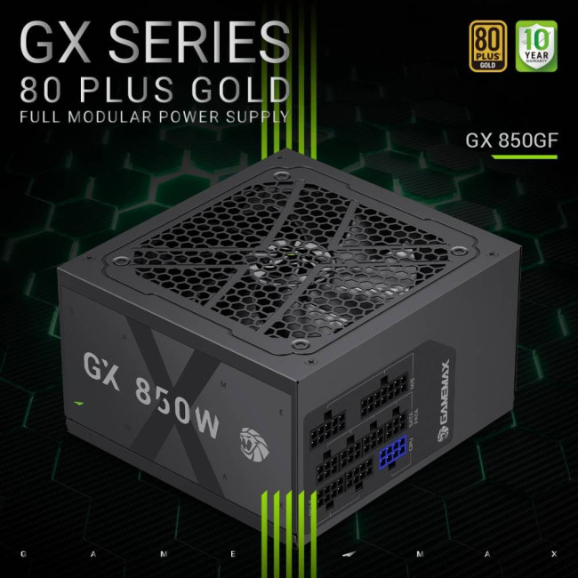 Блок живлення ATX 850W, 80+ Gold, 120mm Ultra Silent Fan, modular OVP / UVP/ SIP / OCP/ OLP/ OPP/ SC GAMEMAX GX 850GF
