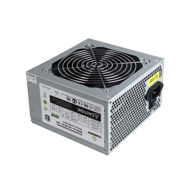 Блок живлення ATX 400W APFC,80+з кабелем живлення, вентилятор 120 мм GAMEMAX GM-400W-80+APFC