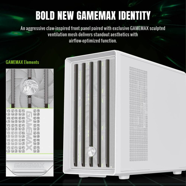 Корпус М-ATX без блока живлення , загартоване скло, пластик  M-ATX,ITX  USB 3.0*1, Type -C*1, RGB Co GAMEMAX Claw 360 WH