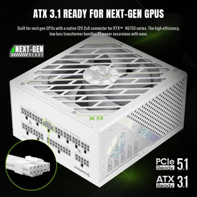 Блок живлення ATX 3.1 & PCIe5.1_ 750W, 80+ Gold, fan 135mm,fully modular ,Japanese 105°C and solid c GAMEMAX GX PRO 750G WH