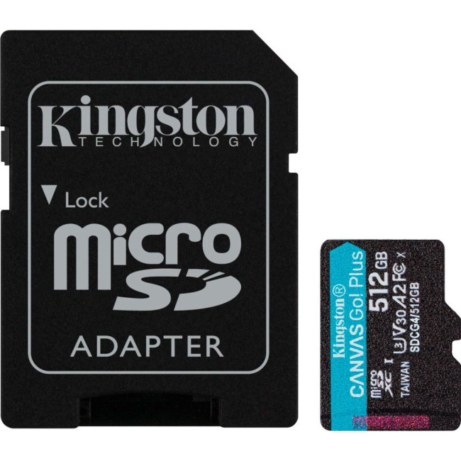 Карта пам'яті 512GB microSDXC Canvas Go Plus Gen4 200MB/s A2 U3 V30 Card + ADP KINGSTON SDCG4/512GB