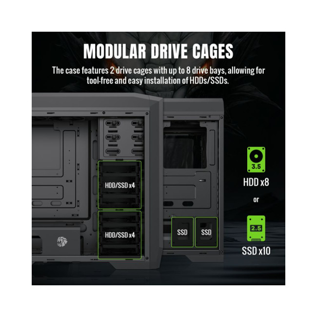 Корпус комп'ютерний  Full Tower  без блока живлення ATX/M-ATX/Mini-ITX/E-ATX(305*272mm),FAN controll GAMEMAX Dragon Knight 2