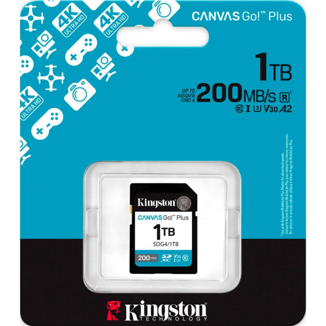 Карта пам'яті 1TB SDXC Canvas Go Plus Gen4 200MB/s C10 UHS-I U3 V30 KINGSTON SDG4/1TB