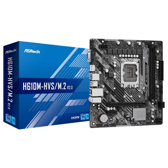 Mатеринська плата s1700 Intel H610 HDMI/VGA 1xM.2 2xDDR4 2.5GbE LAN mATX ASROCK H610M-HVS/M.2 R2.0